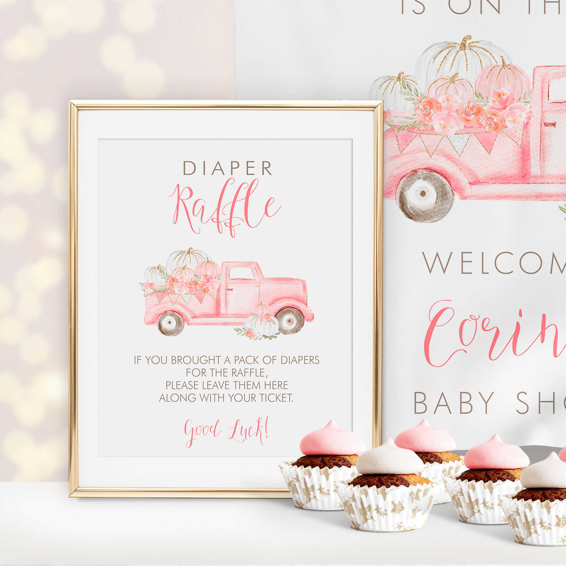 Pink Diaper Raffle Sign Printable Pink Pumpkin Truck Diaper Raffle Sign - Anna & Ivey Design Co