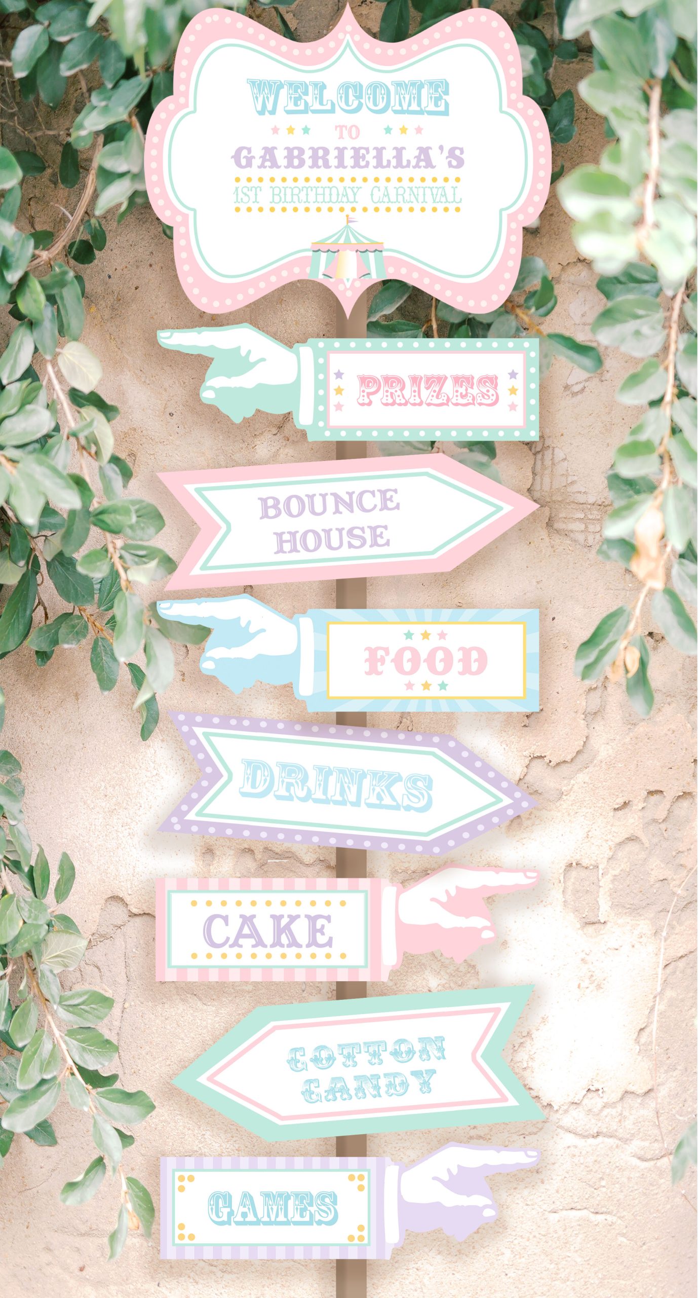 Printable Pastel Circus Directional Signs - Anna &amp; Ivey Design Co.