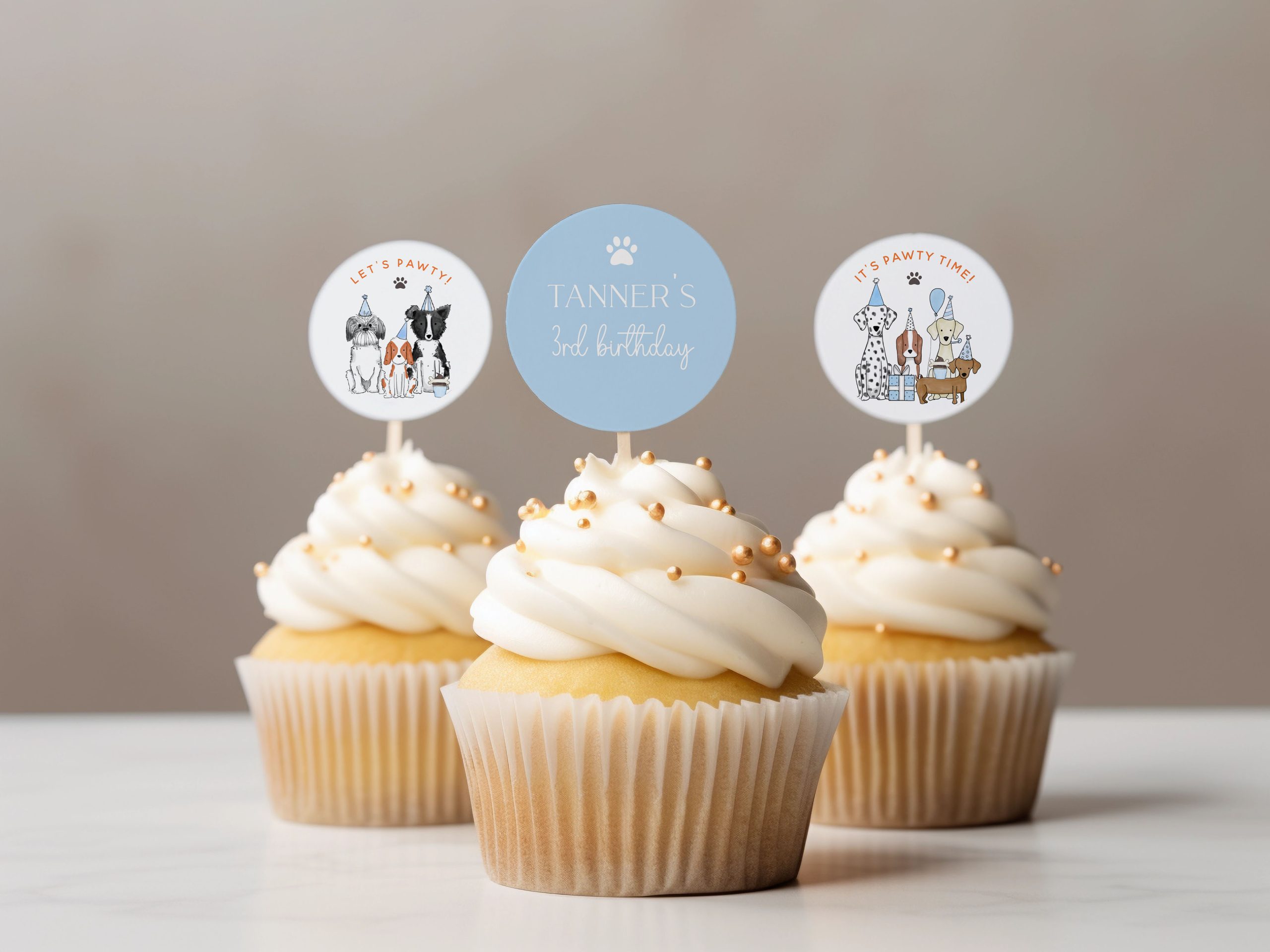 Printable Let's Pawty Cupcake Toppers- Blue - Anna &amp; Ivey Design Co